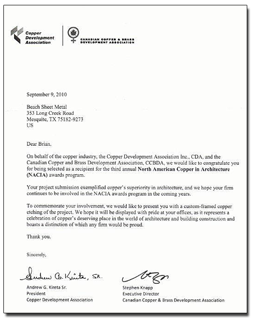 NACIA Award Letter